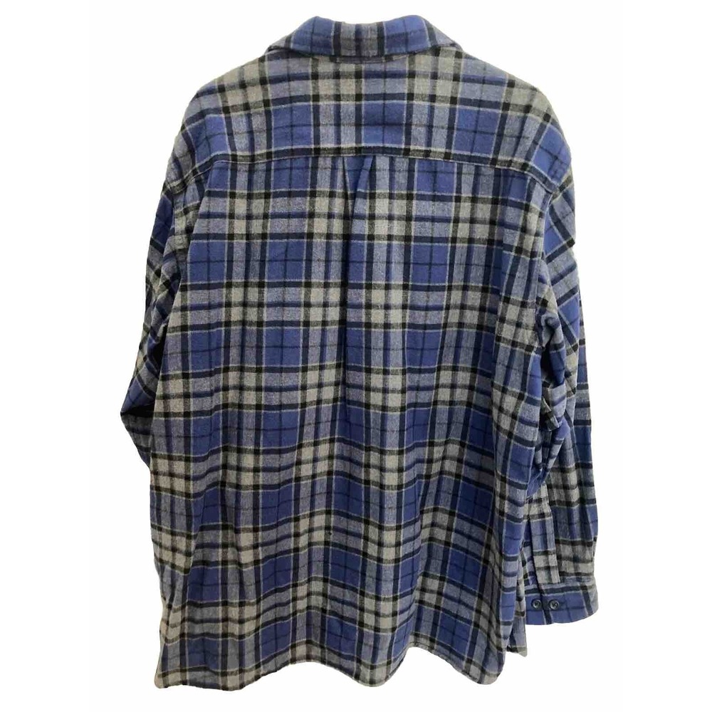 LL Bean Traditional Fit Chamois Cloth Plaid Flannel Shirt Mens XL Blue Button Up - Picture 4 of 7
